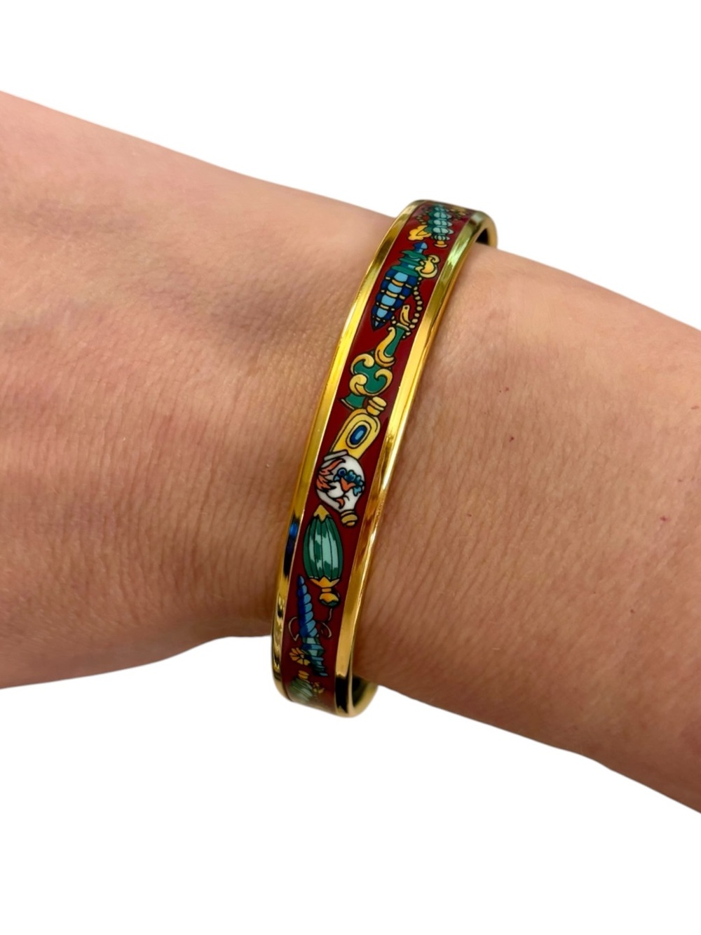 Hermès Qu’Importe le Flacon Enamel Bangle Size 65 Burgundy Gold Bracelet - Picture 7 of 9